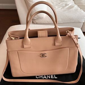Chanel Caviar Leather Beige Neo Executive Tote with Authenticity Card.